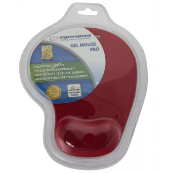 Tapete de rato ESPERANZA EA137R — superfície de gel vermelha, base antiderrapante, apoio de pulso integrado