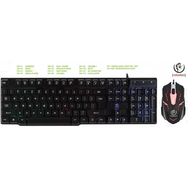 Conjunto de teclado e rato com fios Rebeltec