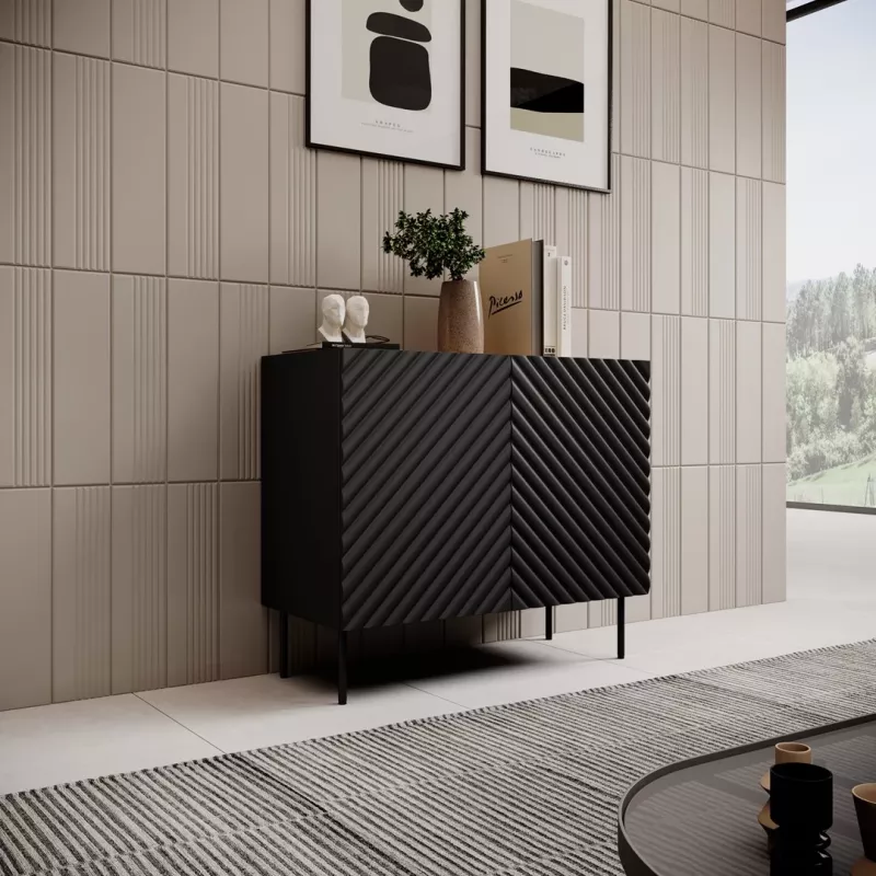 Cómoda Cama Meble ONDA 2D 98x45x85 cm, preto, estrutura em aglomerado