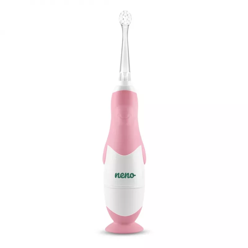 Escova de dentes elétrica neno Denti rosa para criança — vibratória, cerdas macias, pilha AAA, temporizador de 2 minutos