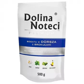 Comida húmida para cães dolina noteci Premium rica em bacalhau com brócolos 500 g – Alimento completo para cães adultos
