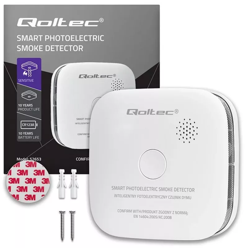 Detetor de fumo sem fios QOLTEC modelo 52653 com alarme de bateria 85 dB