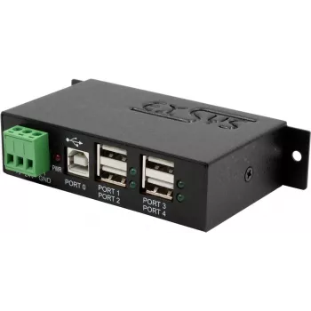 Hub USB Exsys EX-1163HMS — 4 portas com proteção ESD de 15 kV, kit de montagem em calha DIN