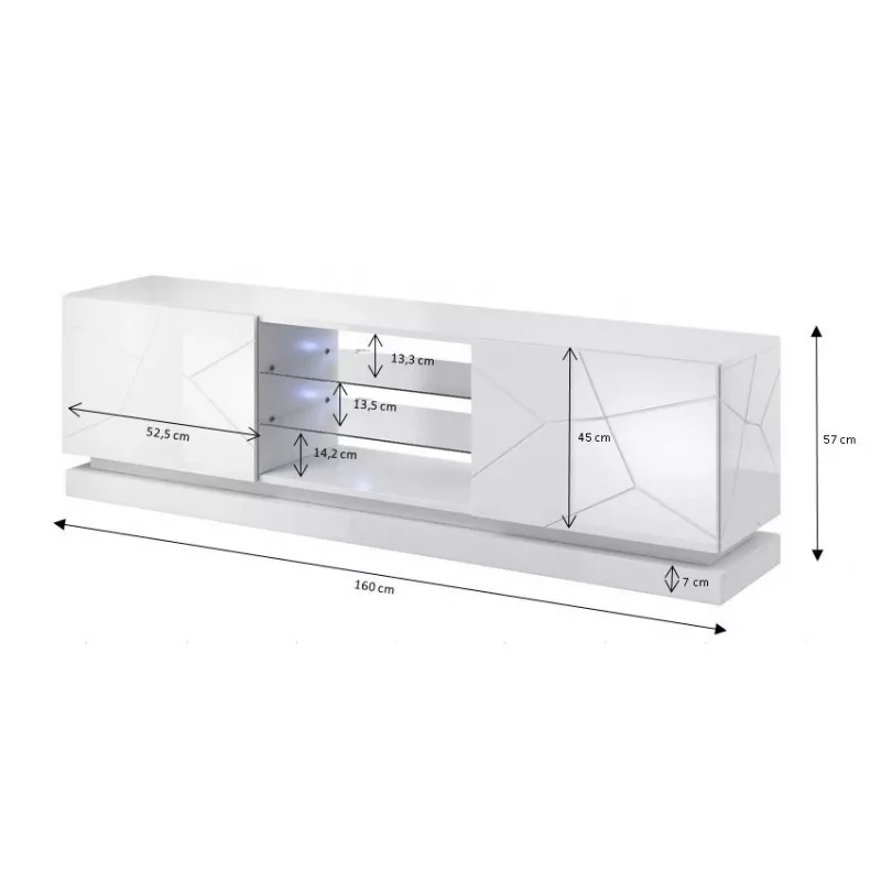 Cama Meble QIU 160 móvel de TV, MDF, branco brilhante