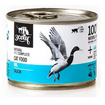 Comida húmida para gatos 3coty pato 180 g – comida húmida completa sem cereais em lata para gatos adultos, proteína 15 %, gordura 10 %, humidade 72,8 %