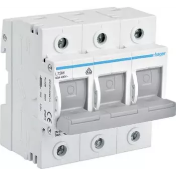 Hager L73M. Corrente nominal: 63 A. Peso: 355 g (L73M)