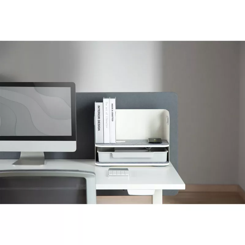Organizador de secretária Digitus com carregador Qi aço cinzento branco 1 gaveta
