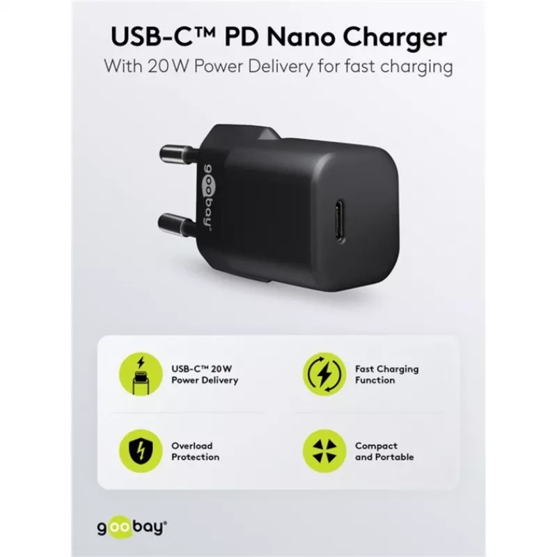 Carregador para dispositivos móveis Goobay 65403 universal preto carregamento rápido AC