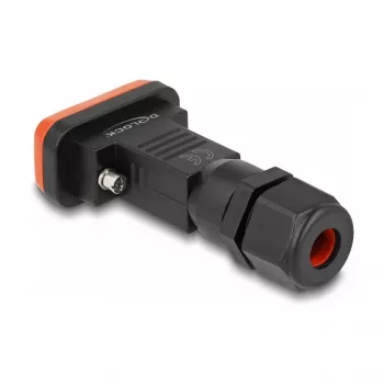 Conector fêmea DeLOCK D-Sub 9 pinos IP67 à prova de água preto laranja