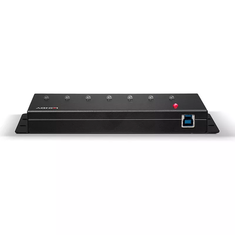 Hub USB 3.0 Lindy 7 portas metal, USB 3.2 Gen 1 (3.1 Gen 1) Type-A, 5000 Mbit/s, preto, 0,8 m, 185 mm, 75 mm