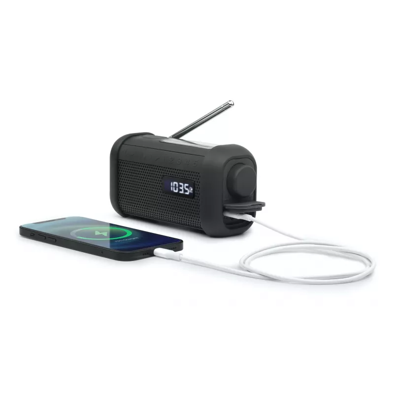 Muse MH-08 MB rádio solar portátil com manivela e lanterna, preto