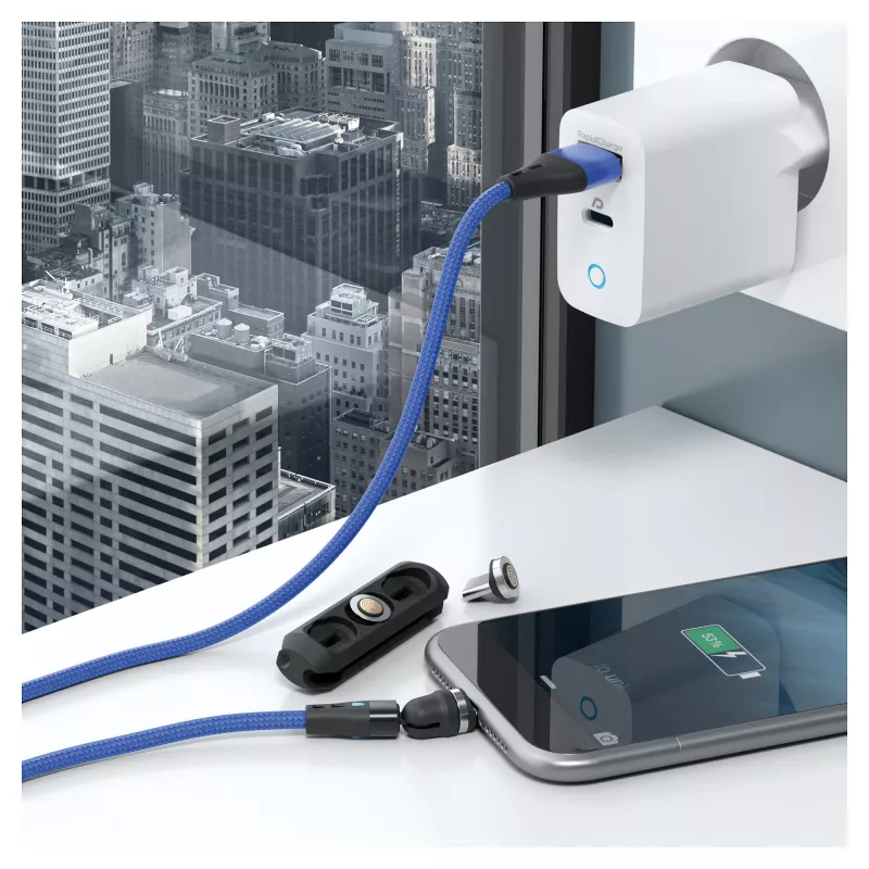 Cabo USB RealPower MagneticCharge3 1m USB A preto azul vermelho