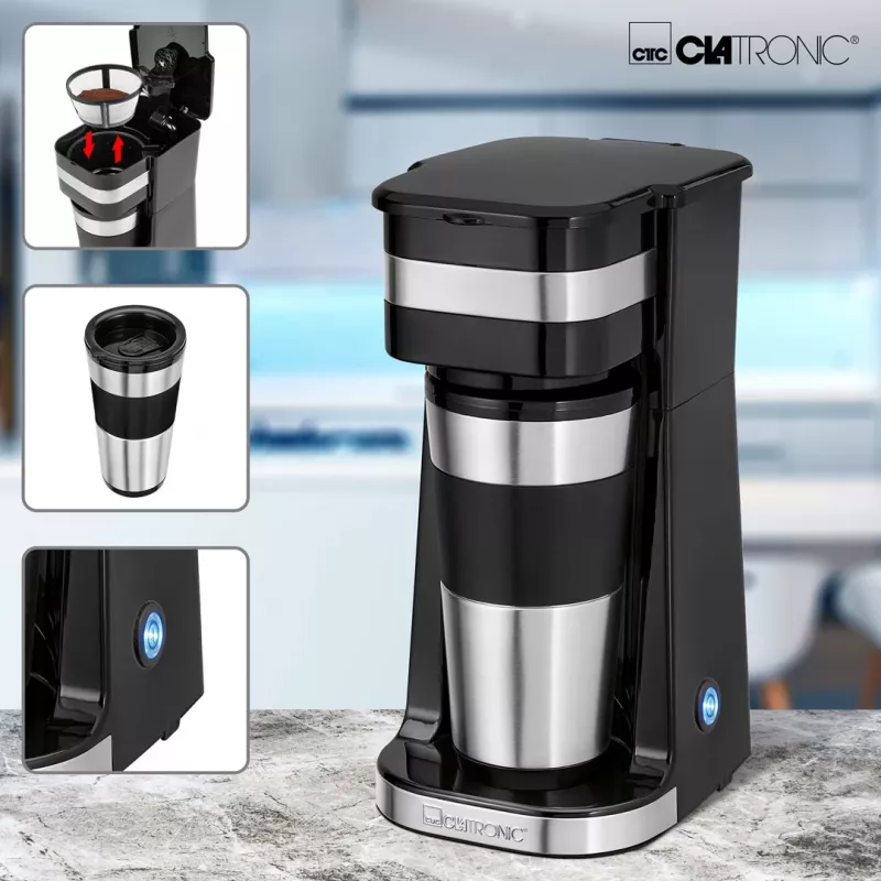 Máquina de café com sistema de gotejamento CLATRONIC KA 3733 — depósito de água de 0,4 l, máquina de cozinha de aço inoxidável para 1 chávena