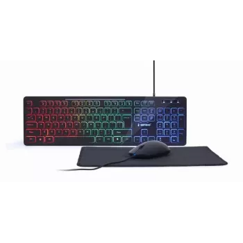 Teclado Full-Size com fios com rato Gembird KBS-UML-01 — USB, QWERTY US, 104 teclas, preto