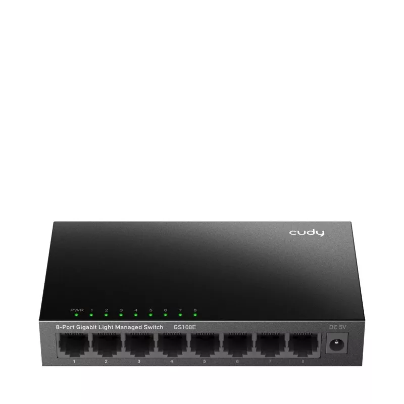 Switch gerido Cudy GS108E 8 portas Gigabit Ethernet, 8x 10/100/1000 Mbps, caixa metálica, comutação 16 Gbps, IGMP & DHCP Snooping