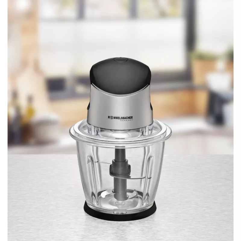 Trituradora elétrica Rommelsbacher MZ 500 — 1,5 L, 500 W, Aço inoxidável preto
