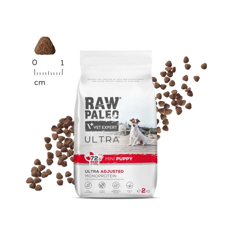 RAW PALEO Ultra Mini Puppy Beef - Comida seca para cachorros de raças pequenas - 8 kg