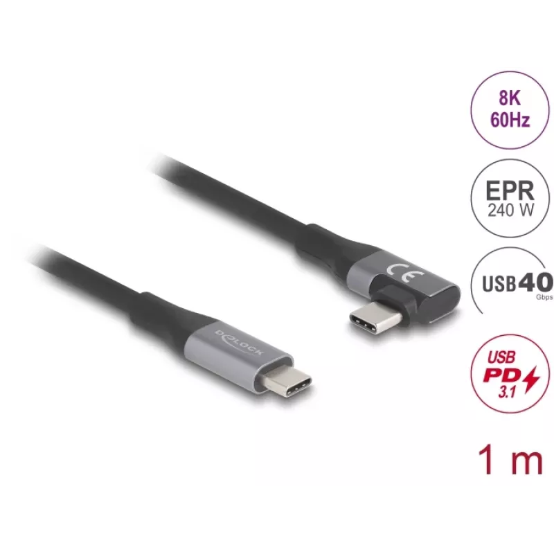 Cabo USB DeLOCK 81131 1 m USB-C preto 40 Gbit/s