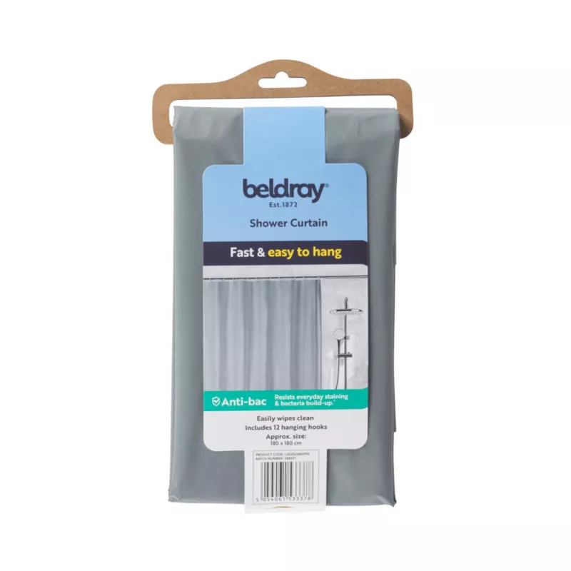 Cortinado de duche Beldray LA028268LGRYUFFEU7 Antibac cinzento – cortinado de banho antibacteriano, tamanho padrão