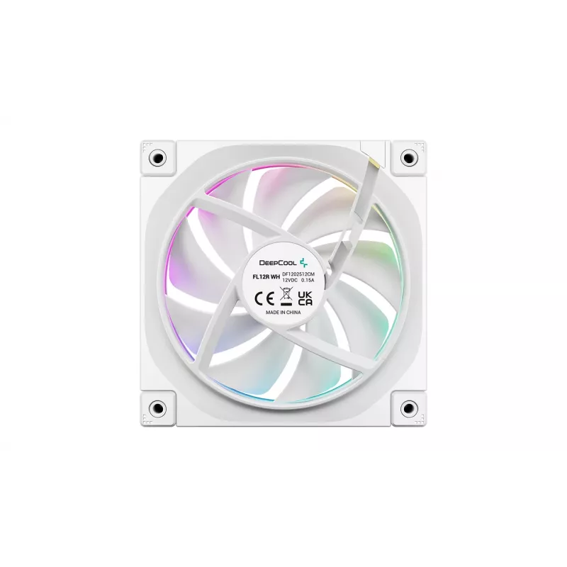 DeepCool FL12R WH 3-in-1 Reverse 120 mm ventoinhas de caixa, 3 un., 500-2150 RPM, 93,45 m³/h, rolamento de dinâmica de fluidos, PWM de 4 pinos, 33,9 dB, brancas