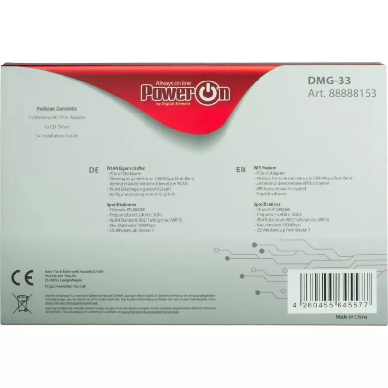 Placa WLAN interna Inter-Tech DMG-33 1300 Mbit/s
