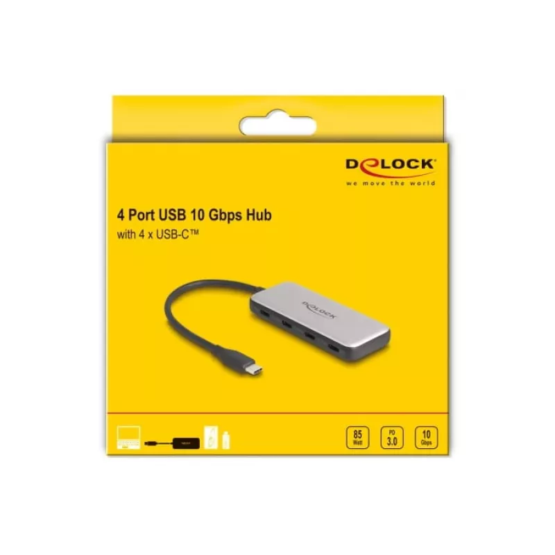 Hub USB 3.2 Gen 1 Type-C DeLOCK 64261 10000 Mbit/s preto cinzento