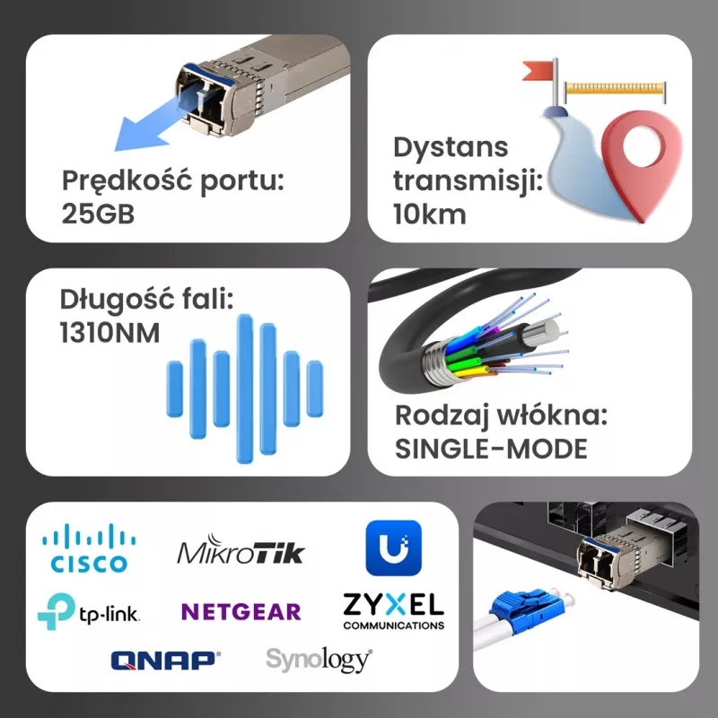 Extralink SFP28 25G pack de 2 | módulo SFP28 | 25Gbit/s, LC/UPC duplex, 1310nm, 10km, monomodo, DOM módulo transceptor de rede