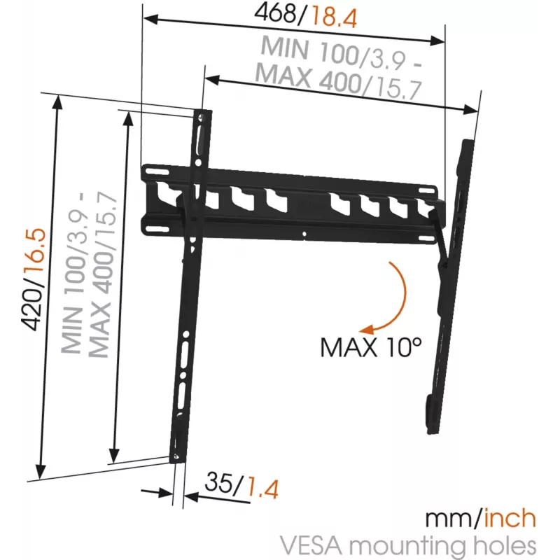 Vogels | Suporte de parede | MA3010-A1 | Inclinável | 32-55 polegadas | Capacidade máxima 40 kg | preto