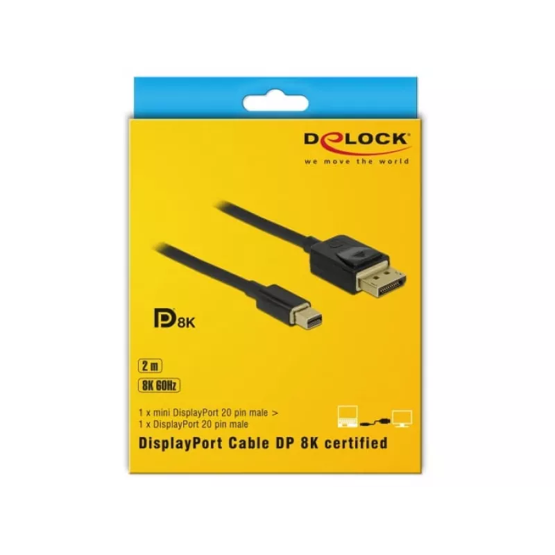 Cabo DisplayPort DeLOCK - DisplayPort (M) a Mini DisplayPort (M) - 2 m - preto - Suporte 8K
