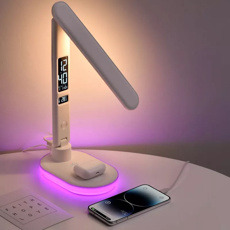Candeeiro de mesa Hawk HW-LAMP03 branco RGB — candeeiro de secretária LED ajustável com iluminação RGB