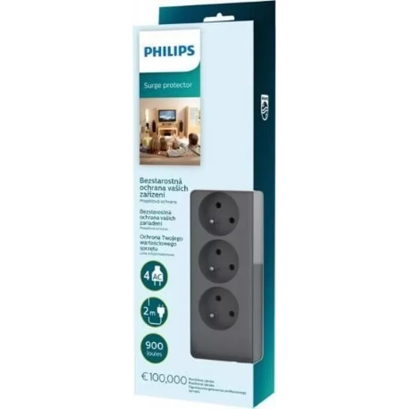 Philips SPN3140A/60 extensão com proteção contra sobretensões, 4 tomadas, 2 m