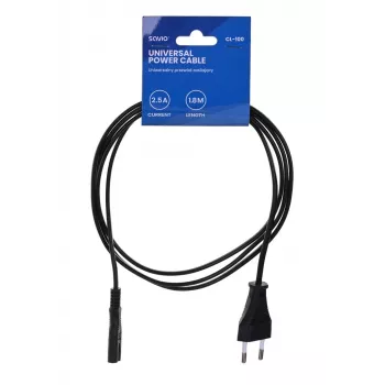 Cabo de alimentação Savio CL-100 preto 1,8 m IEC Type E (3,4 mm, 3,1 mm) IEC C7