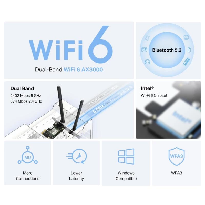 Mercusys WL-PCI AX3000 adaptador Express dual-band Bluetooth (MA80XE)