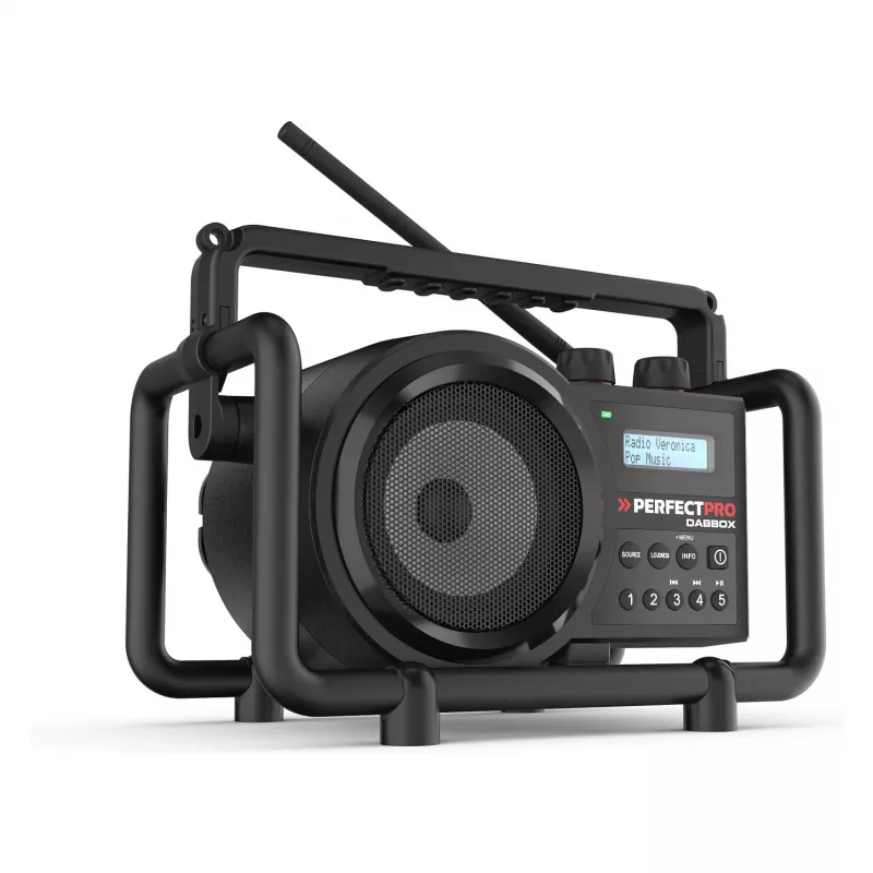 Rádio de obra Perfectpro DABBOX DAB+ FM AUX Bluetooth resistente a impactos