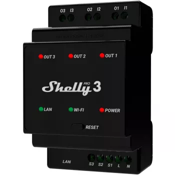 Shelly Pro 3 interruptor de relé WiFi/LAN/Bluetooth para calha DIN