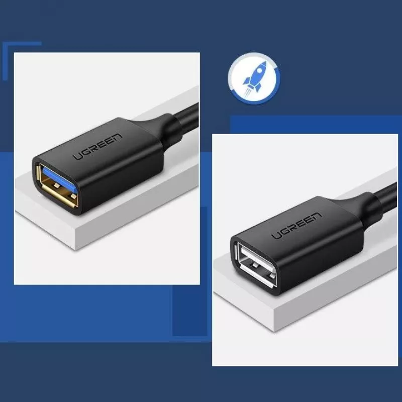 Adaptador de extensão USB 3.0 UGREEN 10368B — USB-A fêmea para USB-A macho, 1 m, preto