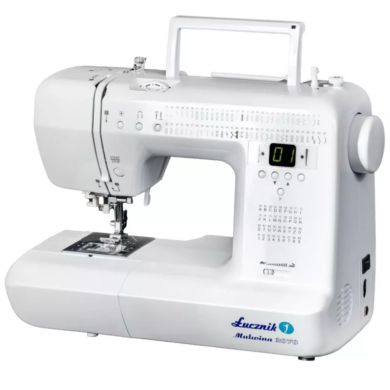 Máquina de costura doméstica mecânica lucznik Malwina 2070 — 63 pontos, largura de ponto 7 mm, 99 programas, casa de botão automática, braço livre