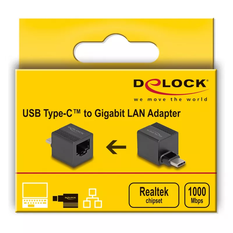 Adaptador USB Type-C para Gigabit LAN mini DeLOCK preto