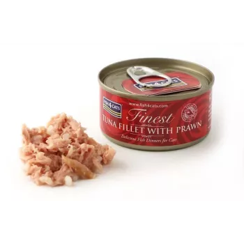 Comida húmida para gatos FISH4DOGS Filete de Atum com Camarão 70 g – comida húmida em lata, 83% humidade, 14% proteína, sem glúten e sem soja