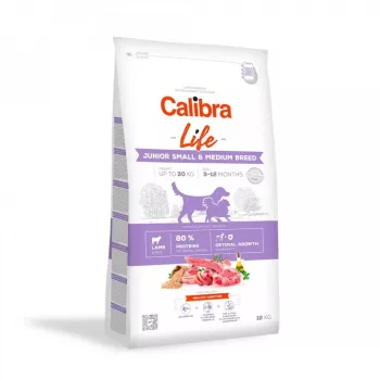 Comida seca para cães Calibra Life Junior Small & Medium breed borrego 12 kg — alimento completo para cães em crescimento, 28% de proteína, 18% de gordura, para cachorros de 10–15,9 kg