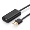 Cabo de extensão USB-A com amplificador, UGREEN US121, 10 m, preto, ficha A para conector fêmea A