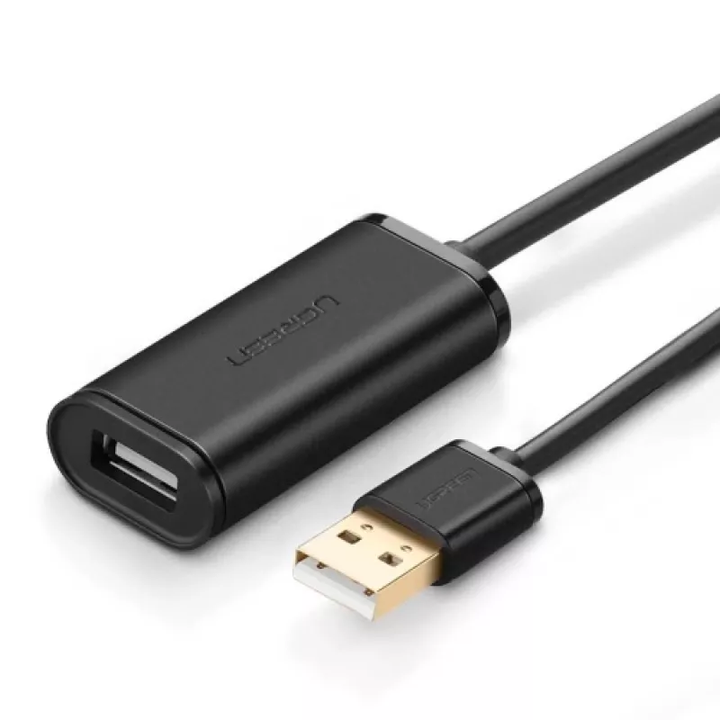 Cabo de extensão USB-A com amplificador, UGREEN US121, 10 m, preto, ficha A para conector fêmea A