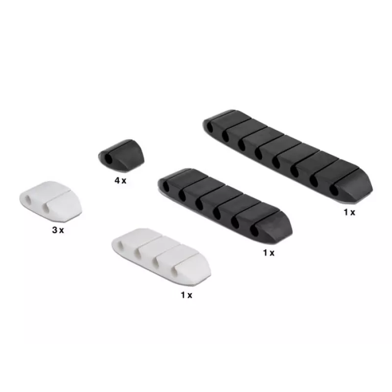 Fixador de cabos DeLOCK trapezoidal autoadesivo conjunto combinado 10 unid. preto branco