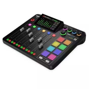 Controlador de estúdio RØDE Caster Pro II preto — 4 XLR/TRS combo, 4 saídas de auscultadores, 8 pads, ecrã tátil, Wi‑Fi, Bluetooth, USB‑C