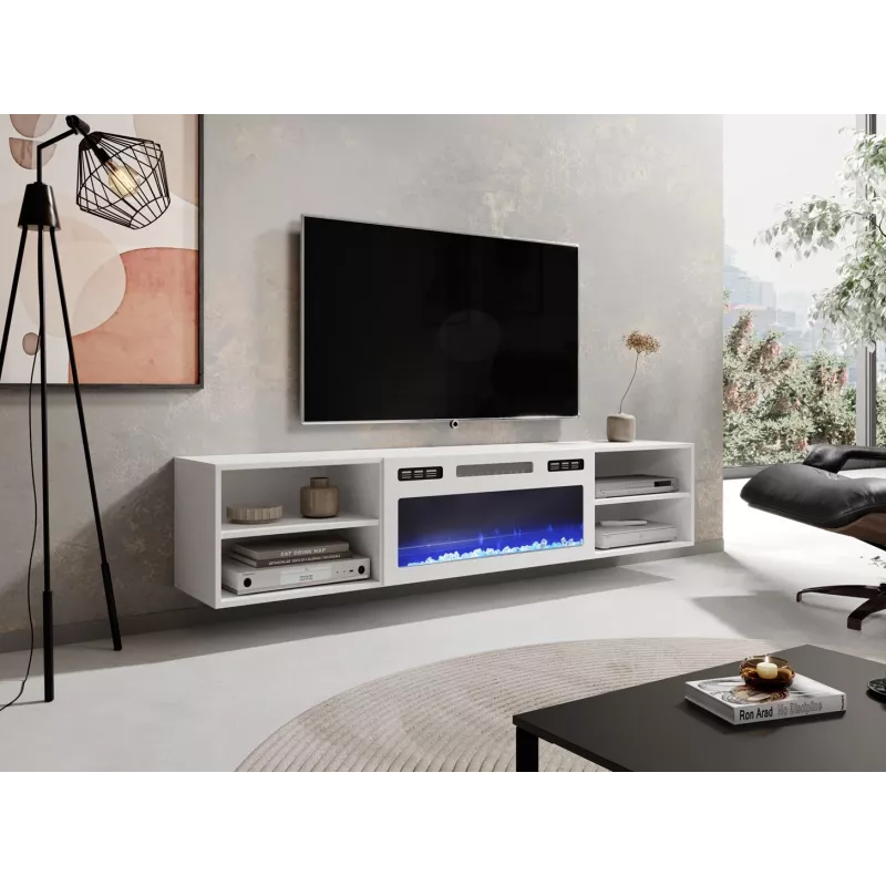 Móvel de TV POLO 180x33x39 branco + lareira branca