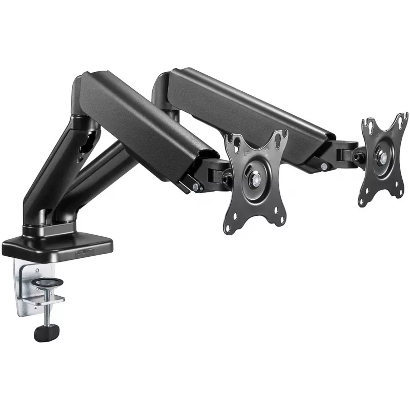 Suporte de mesa Goobay | Suporte para dois monitores com mola a gás | Orientável, inclinável, rotativo | 17-32 inch | Capacidade máxima de carga 9 kg | preto