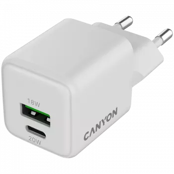 Carregador Canyon CU20AC GaN 20W PD, 2 portas (USB-A/USB-C) WH retalho (CNS-CUW20AC)
