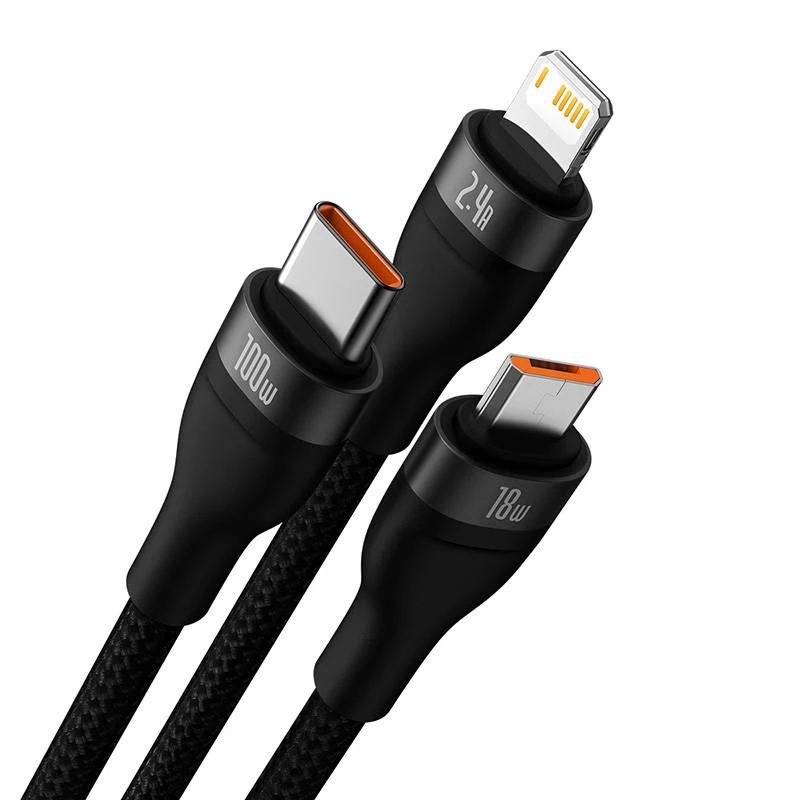 Cabo USB Baseus SUP0003351 1,2 m USB A USB C/Micro USB-A/Lightning preto