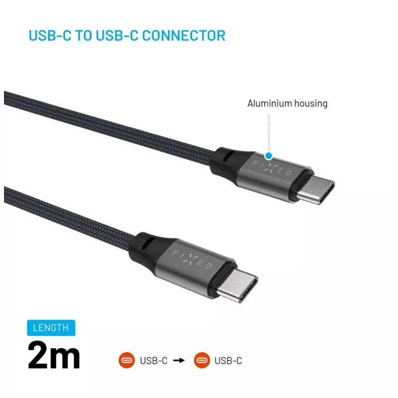 Cabo magnético trançado USB-C para USB-C FIXED FIXDBM-CC2-GR, USB 2.0, revestimento trançado, comprimento fixo, cinzento