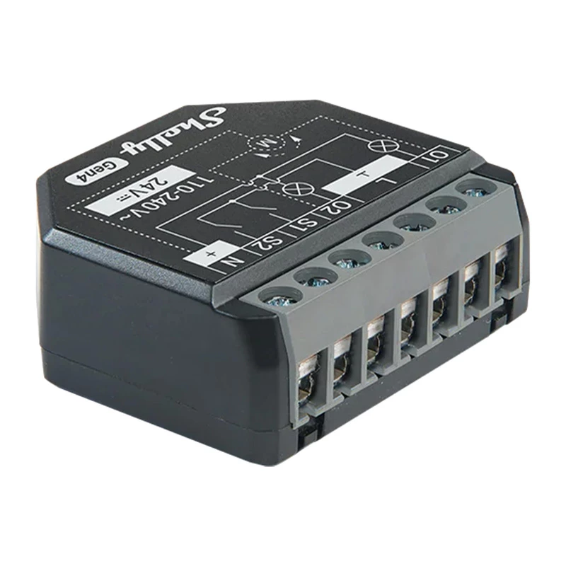 Atuador de estores/persianas Shelly 2PM Gen4 2 canais, AC 110–240V, 2,4 GHz Wi‑Fi, 1,4 W, 8000 KB Flash